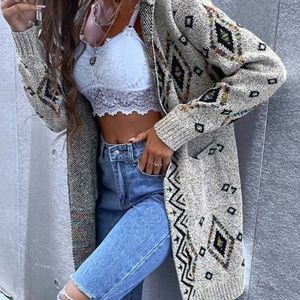 Apricot Geometric Pocket Hooded Longline Open Cardigan